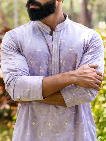 Lavender Floral Designed Cotton Kurta Set - Diadem