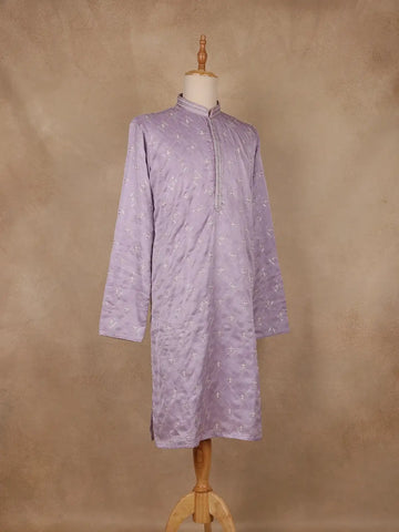 Lavender Floral Designed Cotton Kurta Set - Diadem