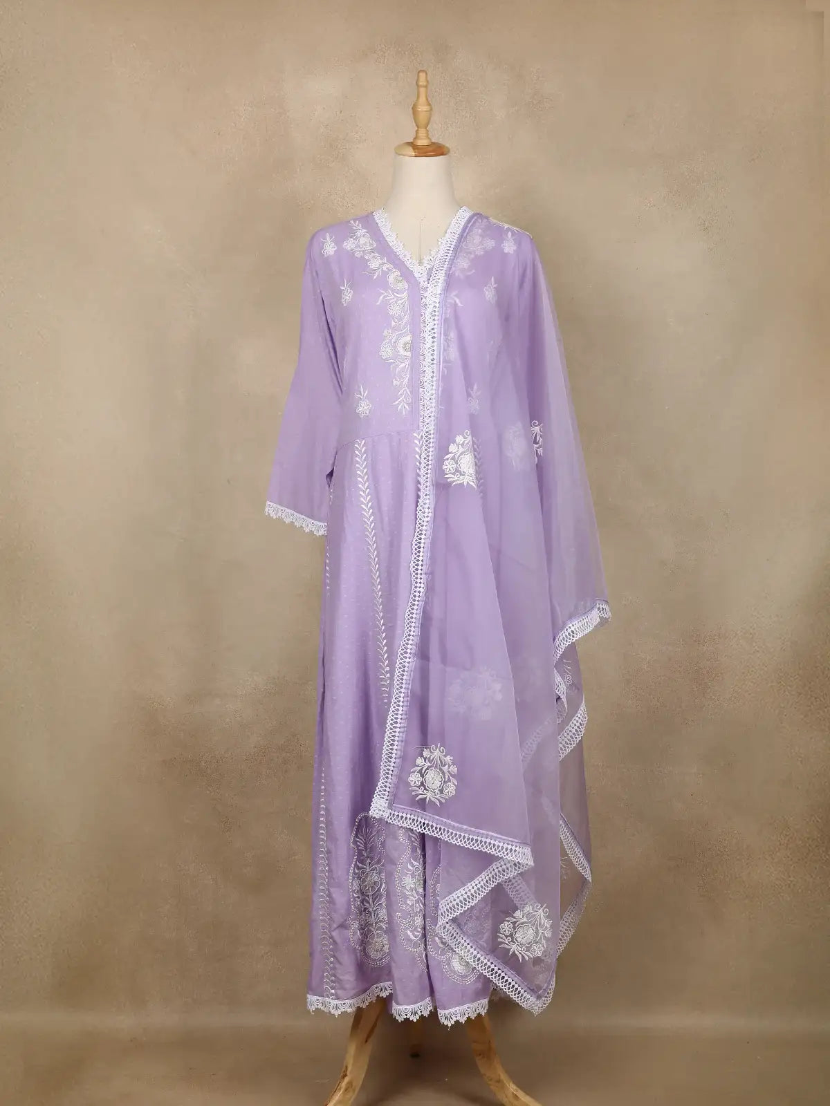 Lavender Floral Embroidered Cotton Salwar Suit - Diadem