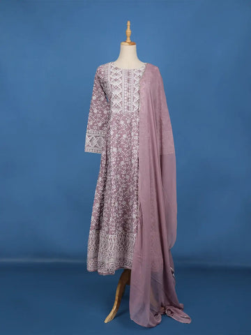 Lavender Floral Embroidered Cotton Salwar Suit - Diadem