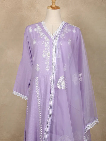 Lavender Floral Embroidered Cotton Salwar Suit - Diadem