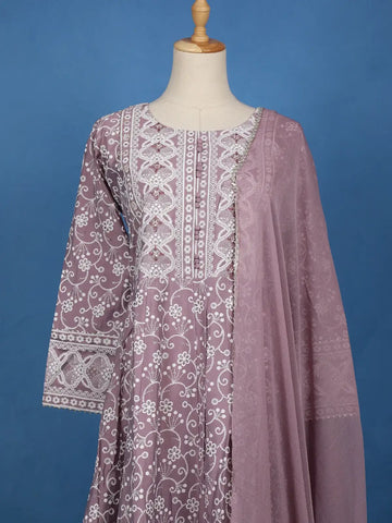 Lavender Floral Embroidered Cotton Salwar Suit - Diadem