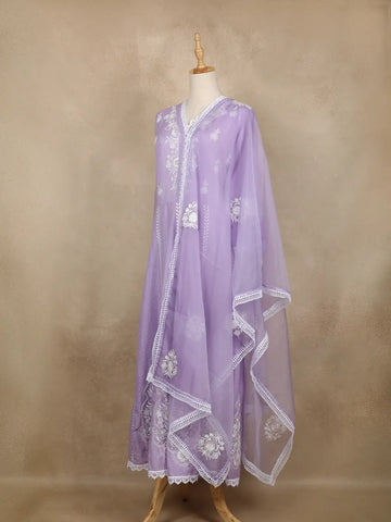 Lavender Floral Embroidered Cotton Salwar Suit - Diadem