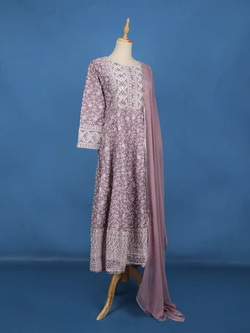 Lavender Floral Embroidered Cotton Salwar Suit - Diadem