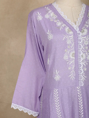 Lavender Floral Embroidered Cotton Salwar Suit - Diadem