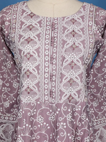 Lavender Floral Embroidered Cotton Salwar Suit - Diadem