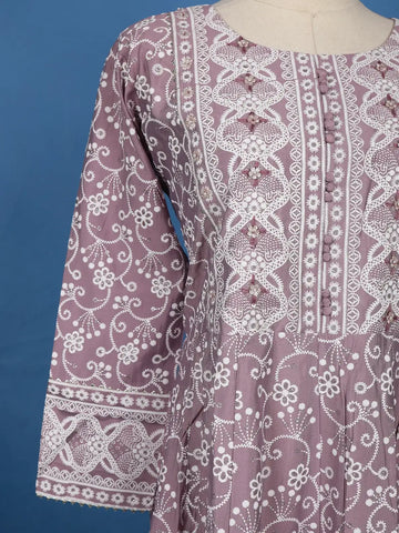 Lavender Floral Embroidered Cotton Salwar Suit - Diadem