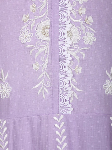 Lavender Floral Embroidered Cotton Salwar Suit - Diadem