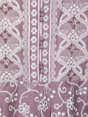 Lavender Floral Embroidered Cotton Salwar Suit - Diadem