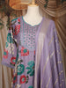 Lavender Floral Printed Cotton Salwar Suit with Embroidered Yoke and Dupatta