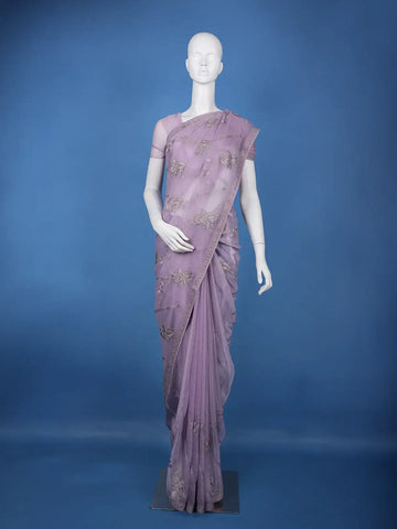 Lavender Floral Sequin Embroidered Organza Saree - Diadem