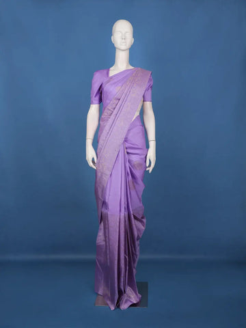 Lavender Floral Woven Pure Kanchipuram Silk Saree - Diadem