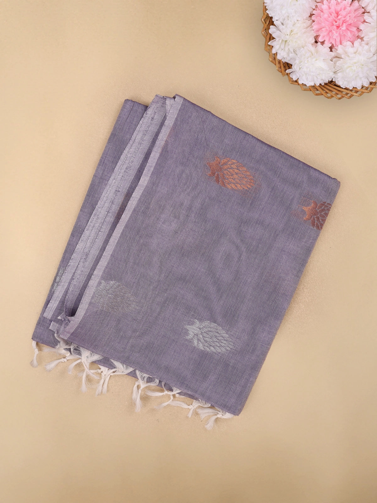 Lavender Leaf Butta Woven Design Cotton Saree