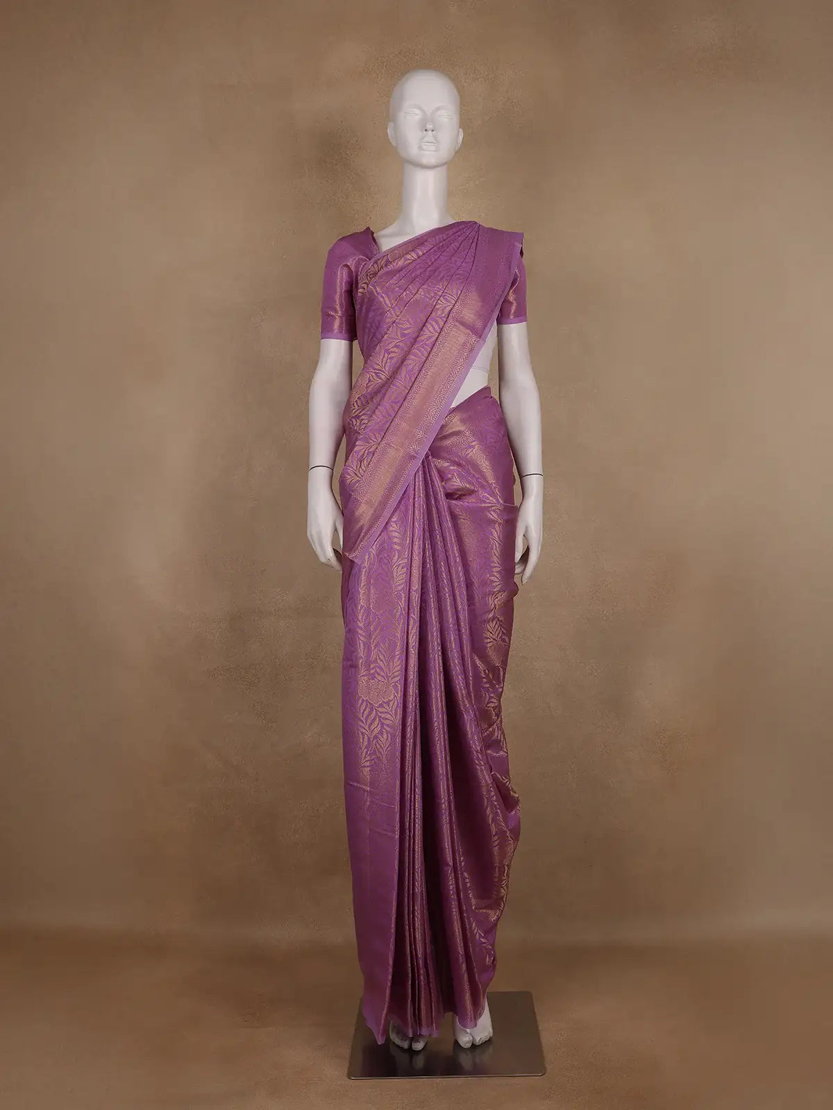 Lavender Leaf Motif Banarasi Silk Saree - Diadem