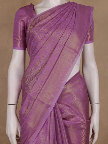 Lavender Leaf Motif Banarasi Silk Saree - Diadem