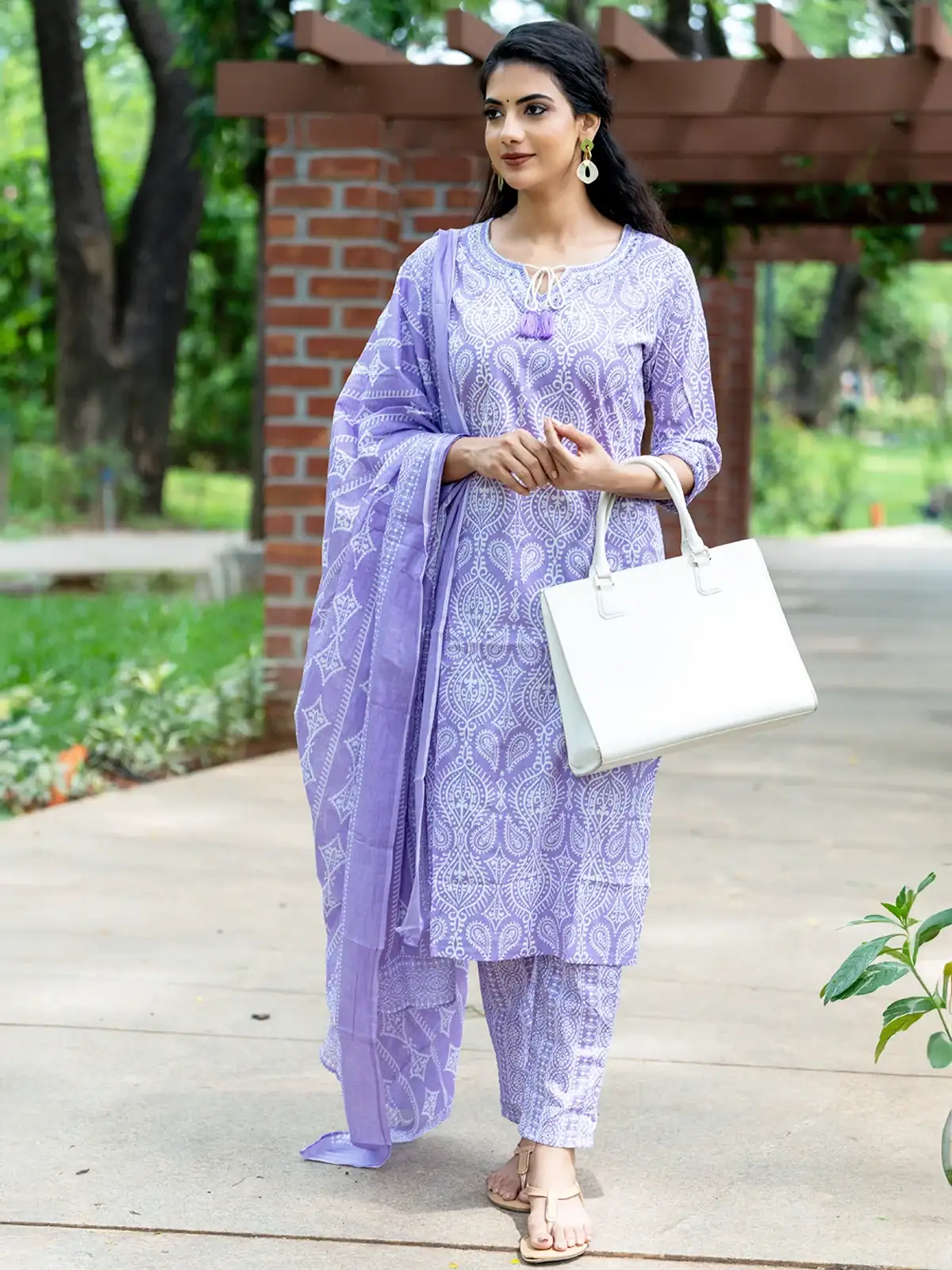 Lavender Paisley Printed Cotton Salwar Suit - Diadem
