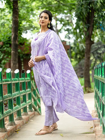 Lavender Paisley Printed Cotton Salwar Suit - Diadem