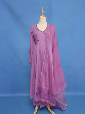 Lavender Purple Sequins Embroidery Cotton Salwar Suit - Diadem