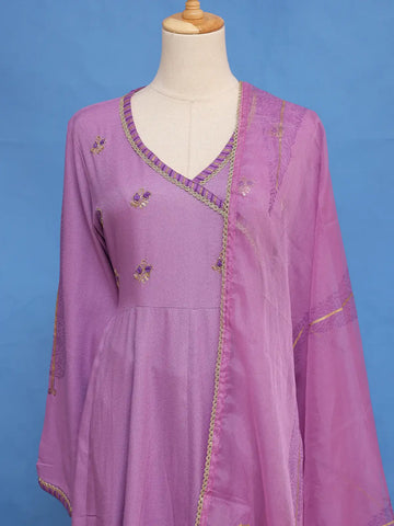 Lavender Purple Sequins Embroidery Cotton Salwar Suit - Diadem
