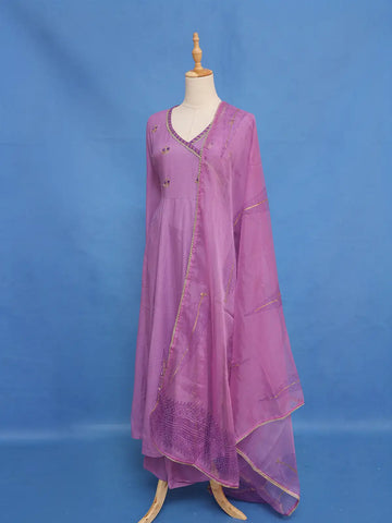 Lavender Purple Sequins Embroidery Cotton Salwar Suit - Diadem