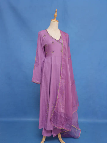 Lavender Purple Sequins Embroidery Cotton Salwar Suit - Diadem