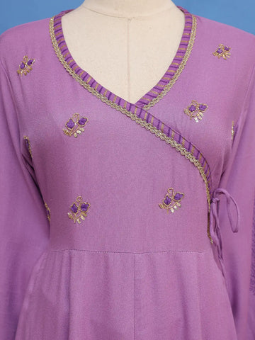 Lavender Purple Sequins Embroidery Cotton Salwar Suit - Diadem