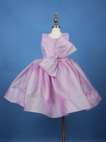 Lavender Sequin Embellished Party Wear Net Frock with Oversized Bow - Diadem
