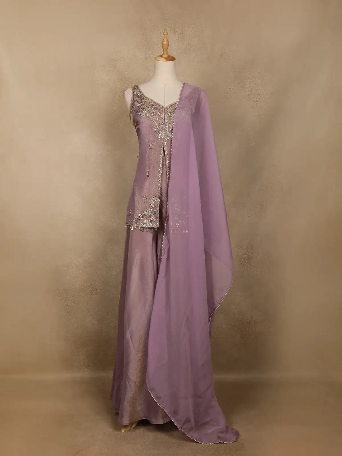 Lavender Sequin Embroidery Design Silk Palazzo Suit