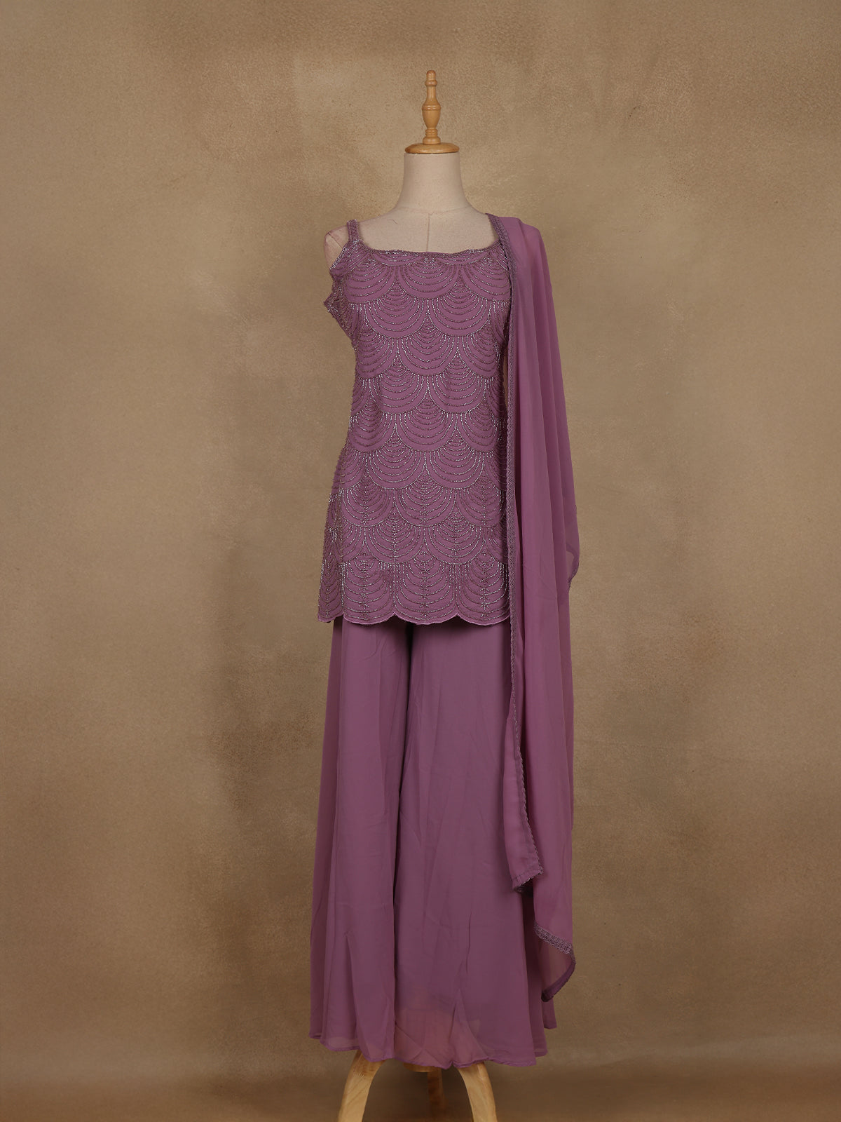 Lavender Sequins Design Georgette Palazzo Suit with Dupatta