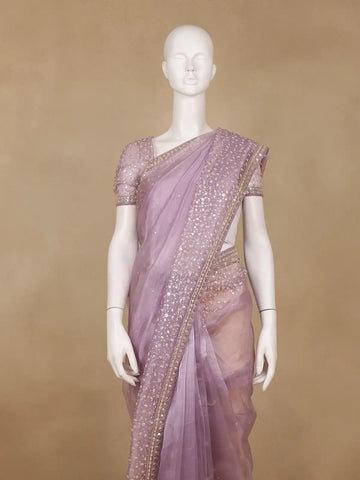 Lavender Sequins Designed Net Saree - Diadem