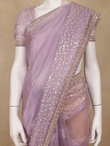 Lavender Sequins Designed Net Saree - Diadem