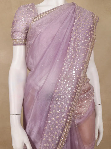Lavender Sequins Designed Net Saree - Diadem