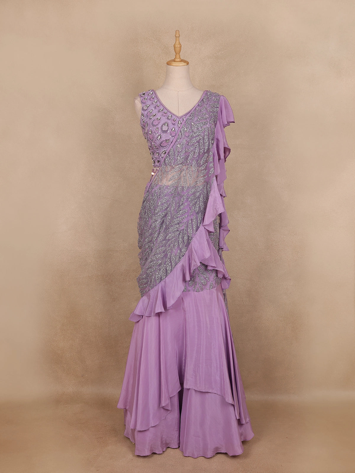 Lavender Sequins Embroidery Net Lehenga