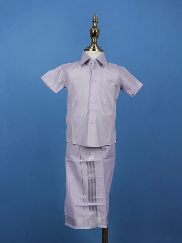Lavender Silk Dhoti With Matching Half Sleeve Shirt - Diadem