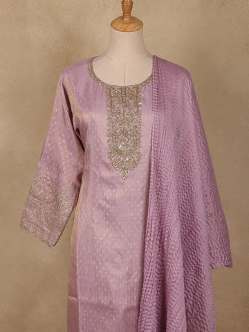 Lavender Silk Salwar Suit with Floral Embroidery - Diadem