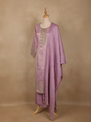 Lavender Silk Salwar Suit with Floral Embroidery - Diadem