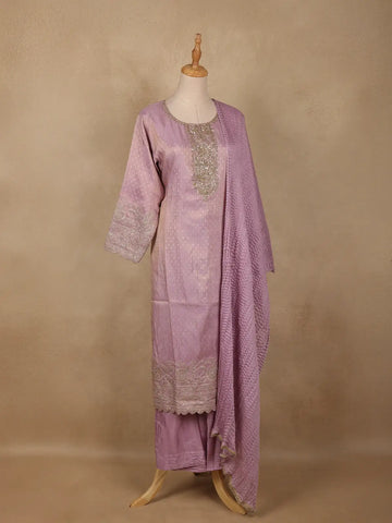 Lavender Silk Salwar Suit with Floral Embroidery - Diadem