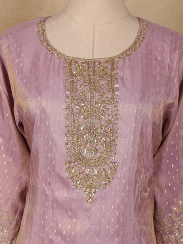 Lavender Silk Salwar Suit with Floral Embroidery - Diadem