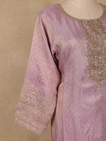 Lavender Silk Salwar Suit with Floral Embroidery - Diadem