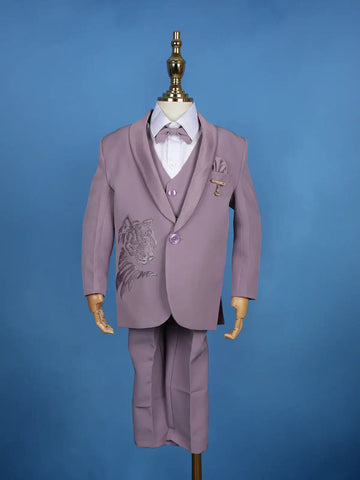 Lavender Tiger Embellished Kids Party Wear Polyester Suit Set - Diadem