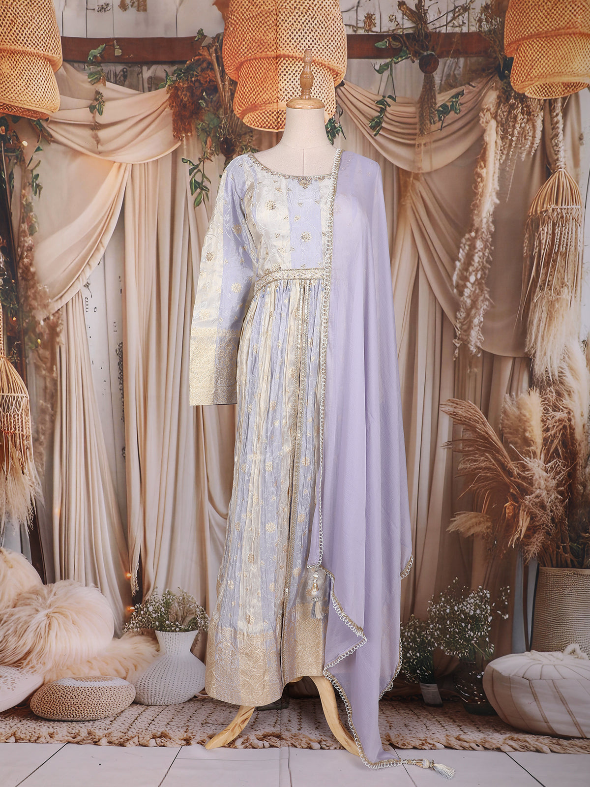 Lavender Zari Woven Design Organza Salwar Suit with Dupatta
