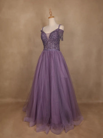 Lavender Beaded Design Party Wear Gown - Diadem