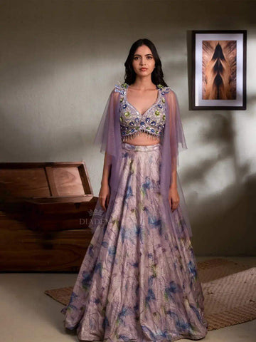 Lavender Bridal Lehenga with Shimmer Sequins Beads - Diadem