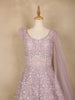 Lavender Floral And Sequins Embroider Net Party Wear Gown - Diadem