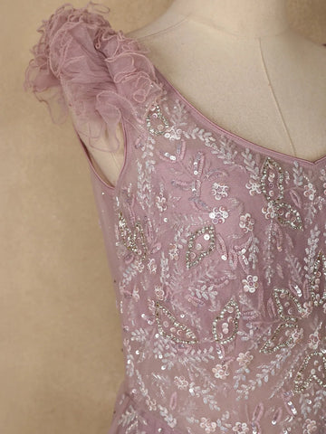 Lavender Floral And Sequins Embroider Net Party Wear Gown - Diadem