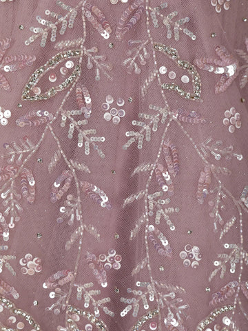 Lavender Floral And Sequins Embroider Net Party Wear Gown - Diadem