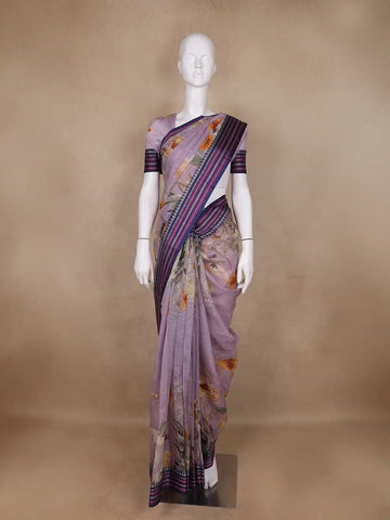 Lavender Floral Design Printed Kota Cotton Saree - Diadem