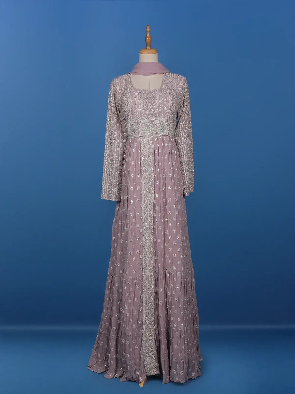 Lavender Floral Designed Anarkali Georgette Gown - Diadem