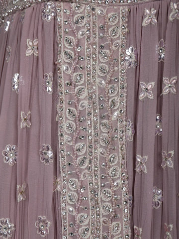 Lavender Floral Designed Anarkali Georgette Gown - Diadem