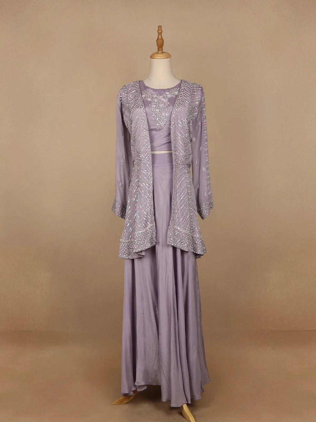 Lavender Floral Designed Chiffon Palazzo Salwar Suit - Diadem